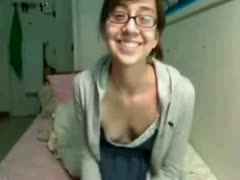 Nerdy Asian cam housewife flashes her taut billibongs and her soaked booty 